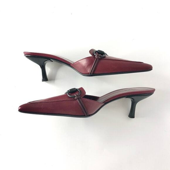 NIB Vintage Gucci Horsebit Wine Leather Pointed Toe Kitten Heel Pumps Mules 8.5 - Picture 6 of 10